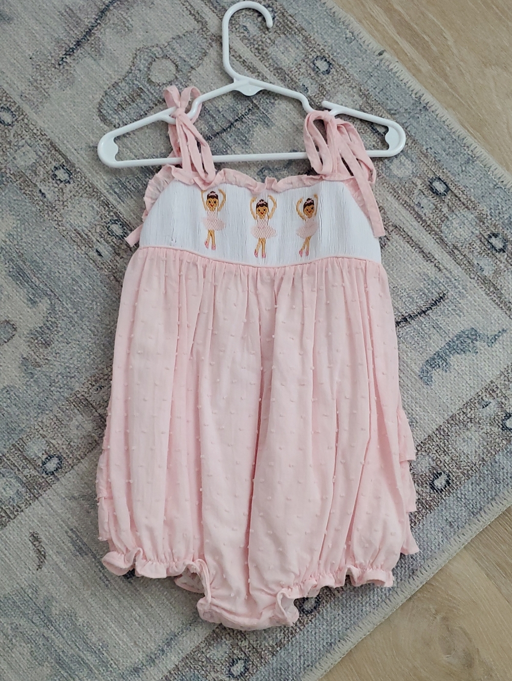Smockingbird Girls Smocked Embroidered Ballerina Ballet Swiss Dot Bubble Sz2T